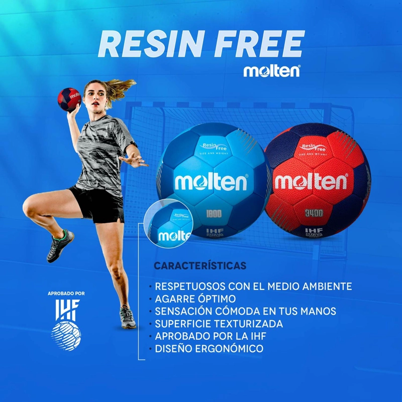 BALON HANDBOL SERIE F1800 RESINA FREE MOLTEN TURQUESA T.1 - 4