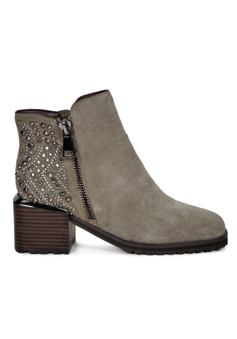 BOTÍN CUERO TAUPE PLUNIE CON PEDRERIA BRILLANTE CASUAL - 1
