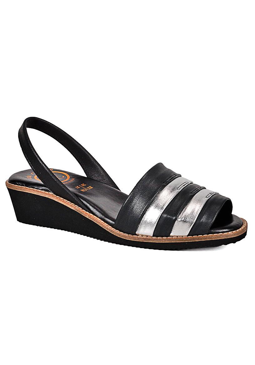 SANDALIA CUERO CHARMIANE NEGRO PLATA - 3