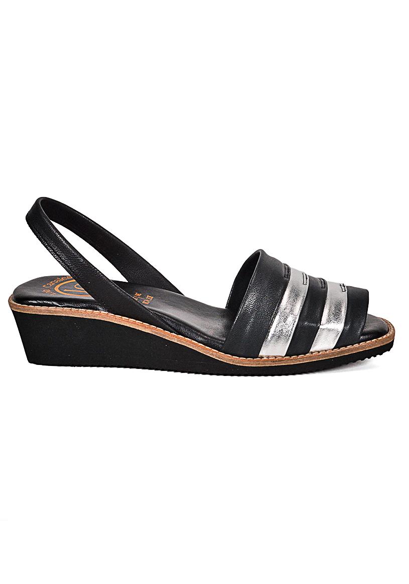 SANDALIA CUERO CHARMIANE NEGRO PLATA - 4