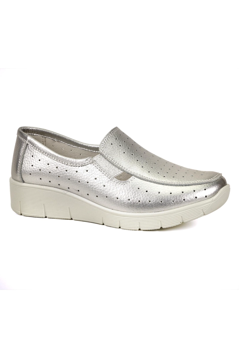 MOCASIN CUERO ARANNA PLATEADO 38