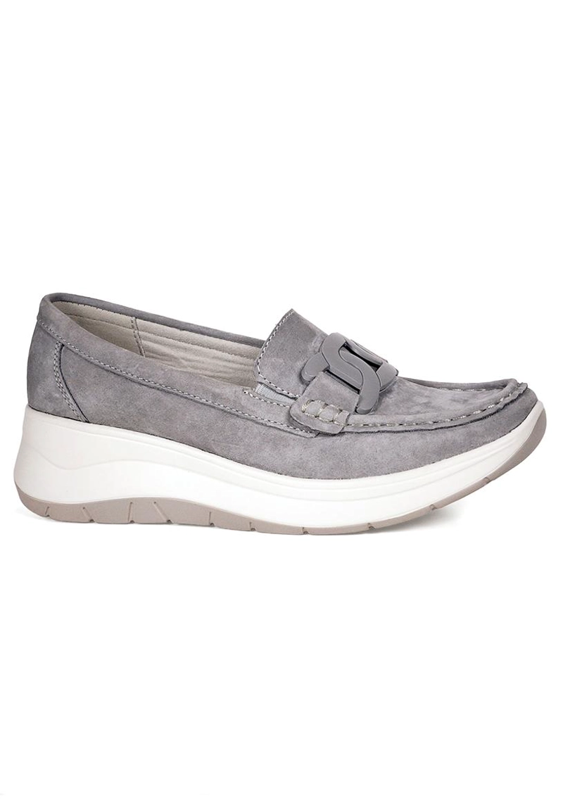 MOCASIN CUERO CECILIA GRIS - 1