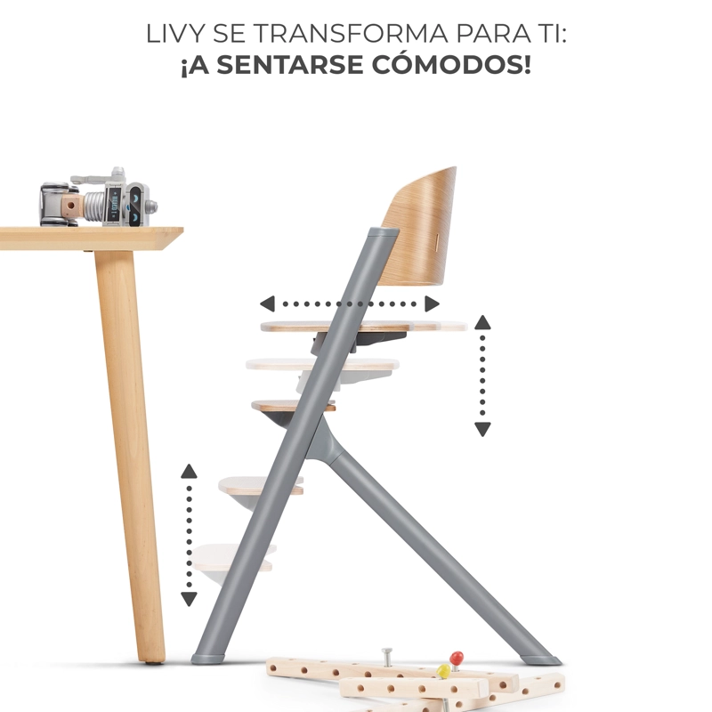 SILLA COMER KINDERKRAFT EVOLUTIVA LIVY WOOD + NIDO CALMEE GRIS - 5