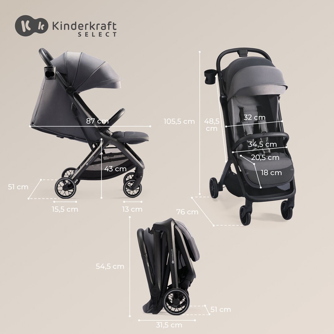 COCHE KINDERKRAFT COMPACTO NUBI2 GRIS - 5