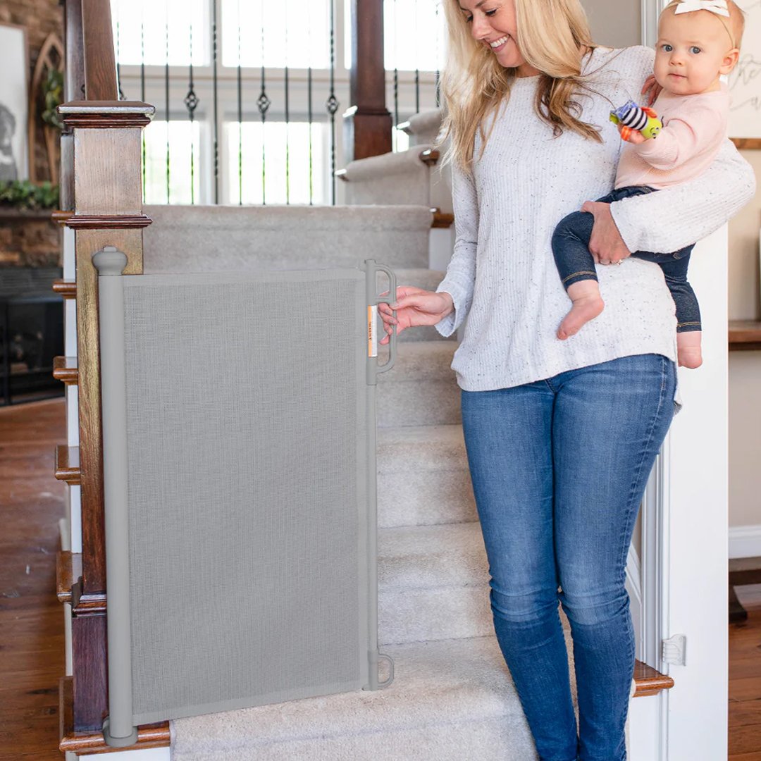 PUERTA SEGURIDAD MOMCOZY GRIS PUERTA RETRÁCTIL SEGURIDAD PARA BEBÉS - 3