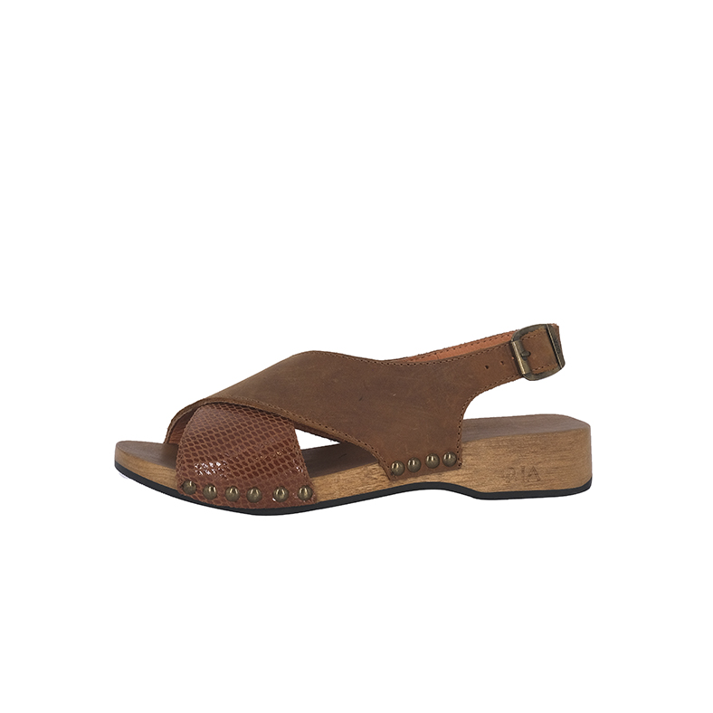 SANDALIAS MUJER ALQUIMIA CUERO CARAMELO MADERA CACHI - 2