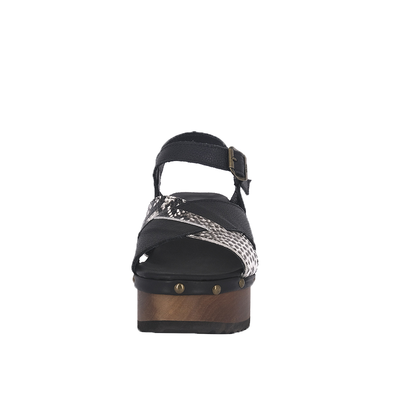 SANDALIAS MUJER ALQUIMIA CUERO NEGRO PLATAFORMA MADERA EBANO FULL - 3