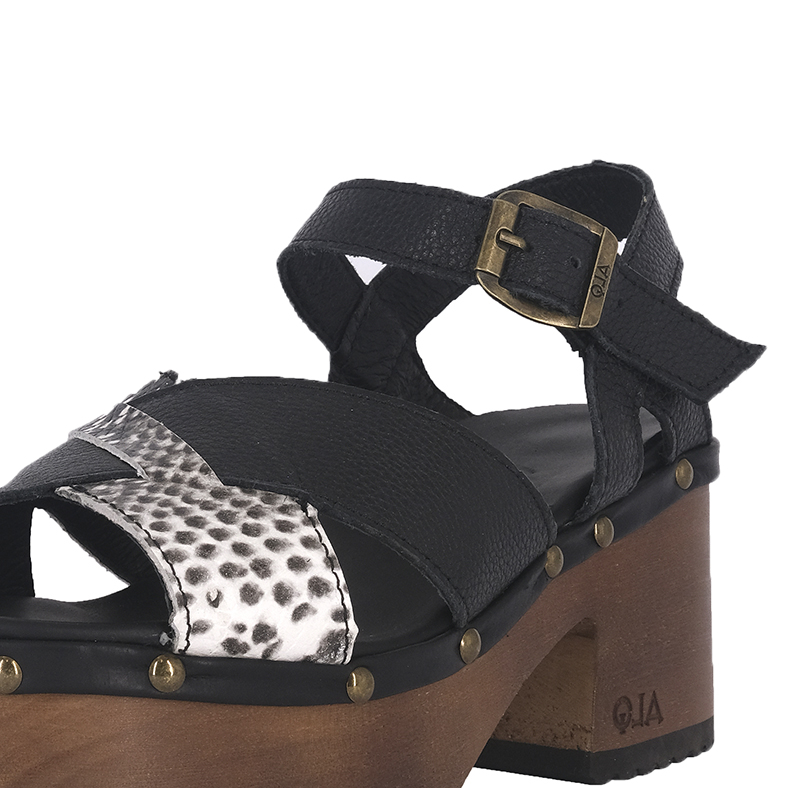 SANDALIAS MUJER ALQUIMIA CUERO NEGRO PLATAFORMA MADERA EBANO FULL - 4