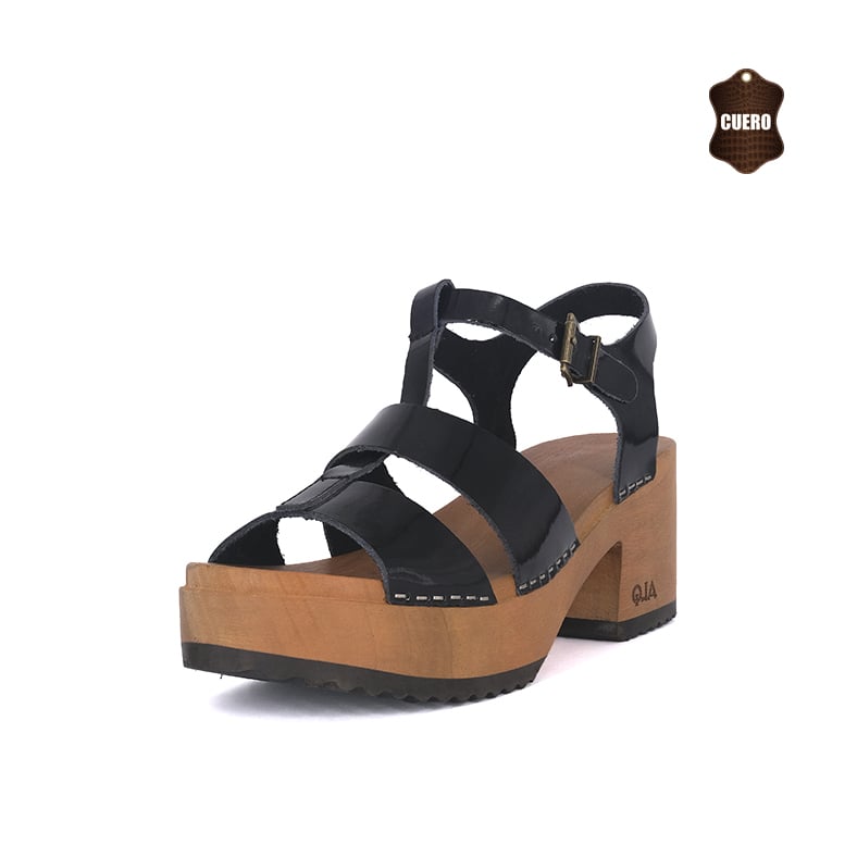 ALQUIMIA SANDALIAS MUJER ALQUIMIA CUERO NEGRO PLATAFORMA MADERA LILY