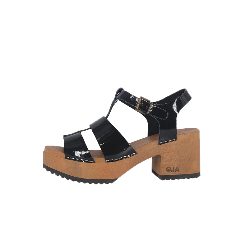 SANDALIAS MUJER ALQUIMIA CUERO NEGRO PLATAFORMA MADERA LILY - 2