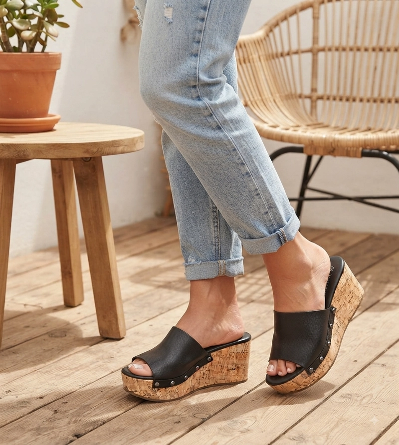 SANDALIA TIPO MULE CON PLATAFORMA DONNA NEGRO ALQUIMIA - 6