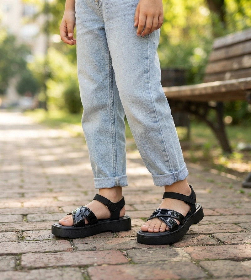 SANDALIA CON VELCRO SERENA NEGRO BAMBOO - 6