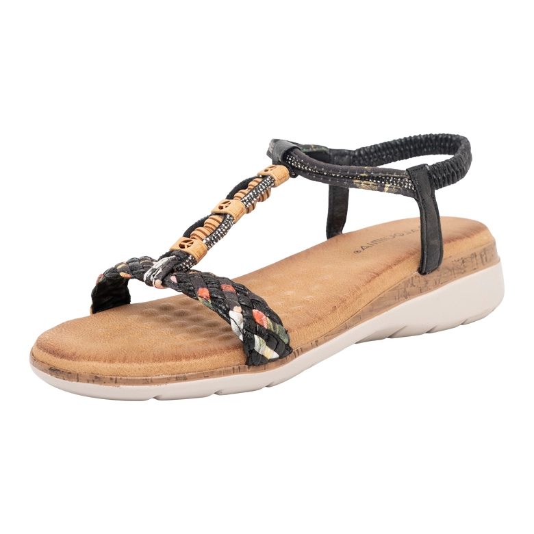 SANDALIA BAJAS CON TIRAS TRENZADAS TINA NEGRO ALQUIMIA - 1