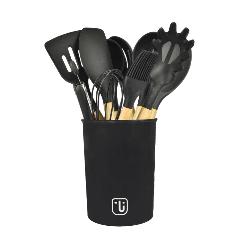 SET 12 UTENSILIOS DE COCINA SILICONA NEGRO SIMPLIT - 1