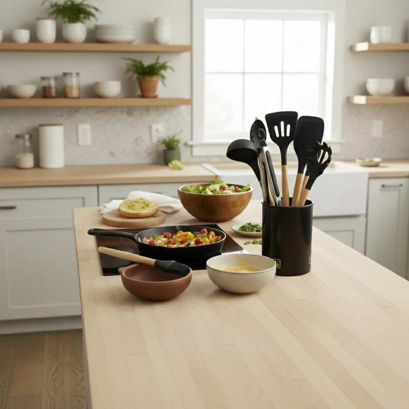 SET 12 UTENSILIOS DE COCINA SILICONA NEGRO SIMPLIT - 8