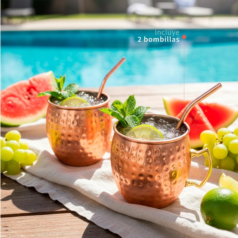 SET 2 VASOS MOSCOW MULE MUG COBRE + BOMBILLAS SIMPLIT - 6