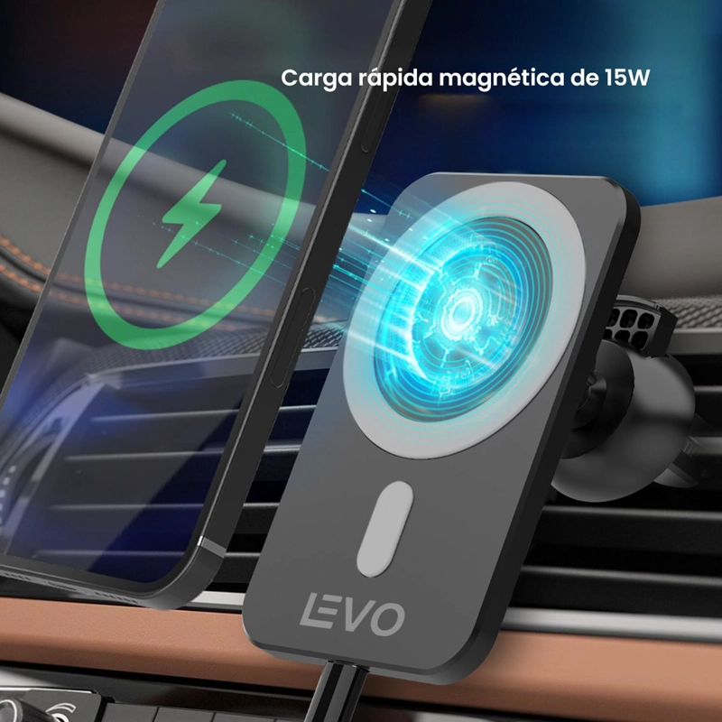 CARGADOR INALAMBRICO RAPIDO AUTO IPHONE 12/13 V+ LEVO - 7