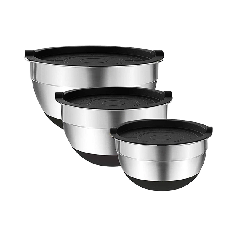 SET 3 BOWLS CON TAPA ACERO INOXIDABLE ANTIDESLIZANTE SIMPLIT - 1