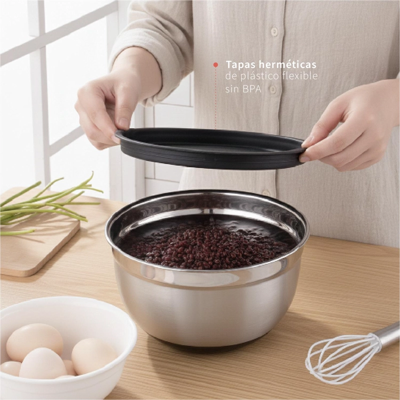 SET 3 BOWLS CON TAPA ACERO INOXIDABLE ANTIDESLIZANTE SIMPLIT - 4