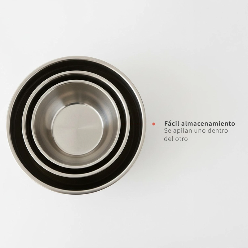 SET 3 BOWLS CON TAPA ACERO INOXIDABLE ANTIDESLIZANTE SIMPLIT - 5