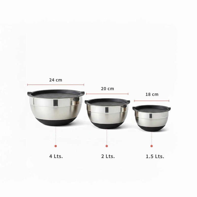 SET 3 BOWLS CON TAPA ACERO INOXIDABLE ANTIDESLIZANTE SIMPLIT - 7