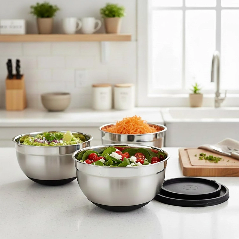SET 3 BOWLS CON TAPA ACERO INOXIDABLE ANTIDESLIZANTE SIMPLIT - 8