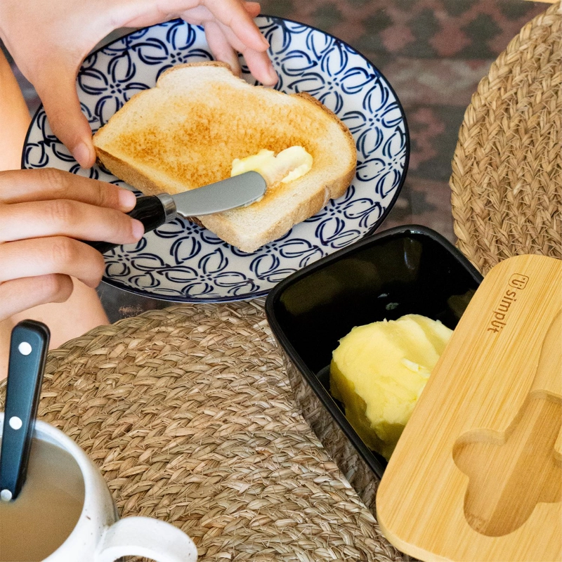 MANTEQUILLERO DE CERAMICA TAPA BAMBOO+CUCHILLO 600ML SIMPLIT - 2