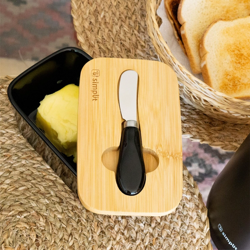 MANTEQUILLERO DE CERAMICA TAPA BAMBOO+CUCHILLO 600ML SIMPLIT - 4