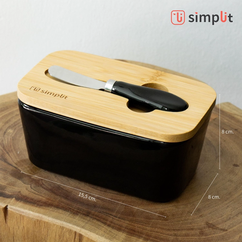 MANTEQUILLERO DE CERAMICA TAPA BAMBOO+CUCHILLO 600ML SIMPLIT - 5