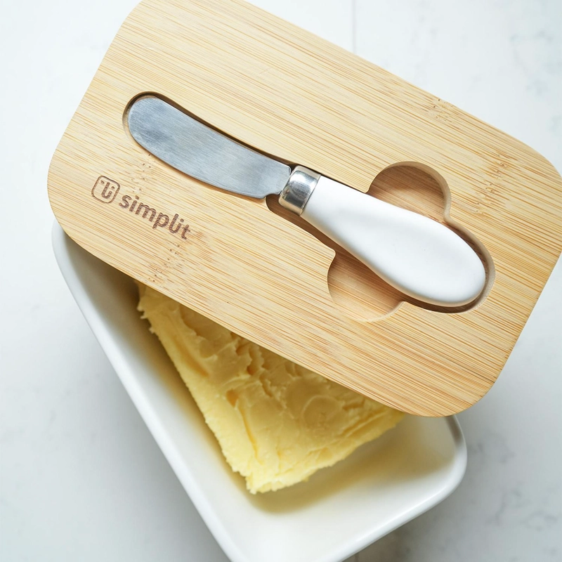 MANTEQUILLERO CERAMICA TAPA BAMBOO + CUCHILLO 600 ML SIMPLIT - 5