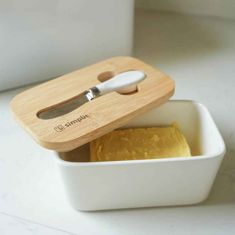 MANTEQUILLERO CERAMICA TAPA BAMBOO + CUCHILLO 600 ML SIMPLIT - 7