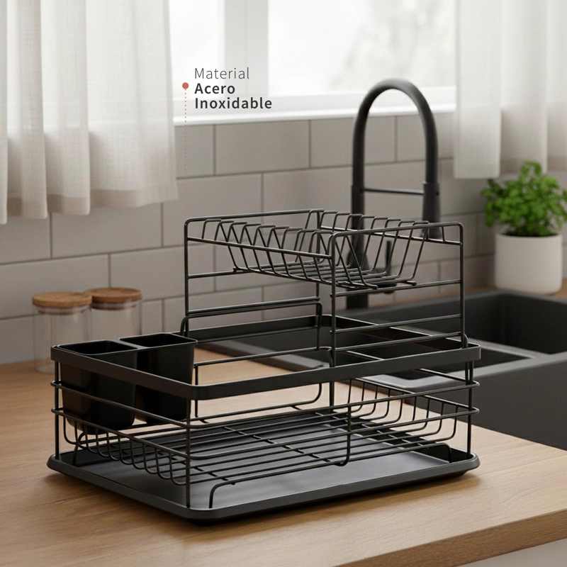 SECAPLATOS SIMPLIT ESCURRIDOR 2 NIVELES ACERO INOX NEGRO - 3