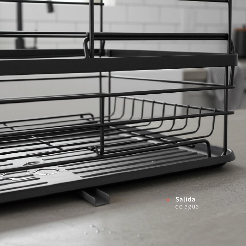 SECAPLATOS SIMPLIT ESCURRIDOR 2 NIVELES ACERO INOX NEGRO - 5
