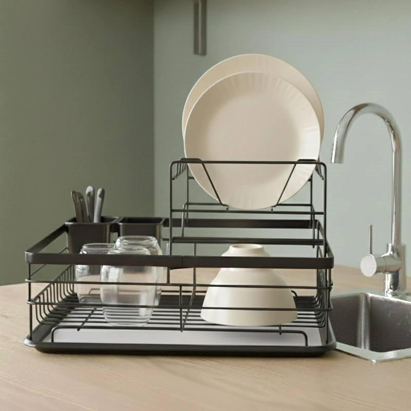 SECAPLATOS SIMPLIT ESCURRIDOR 2 NIVELES ACERO INOX NEGRO - 8