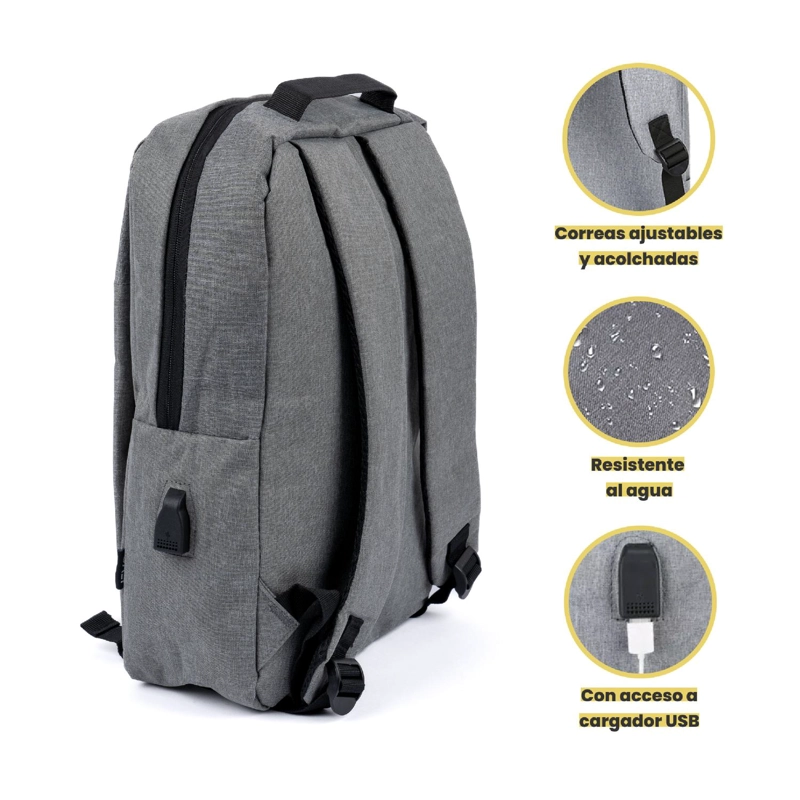 MOCHILA PARA NOTEBOOK CON PUERTO USB 15' GRIS LEVO - 3