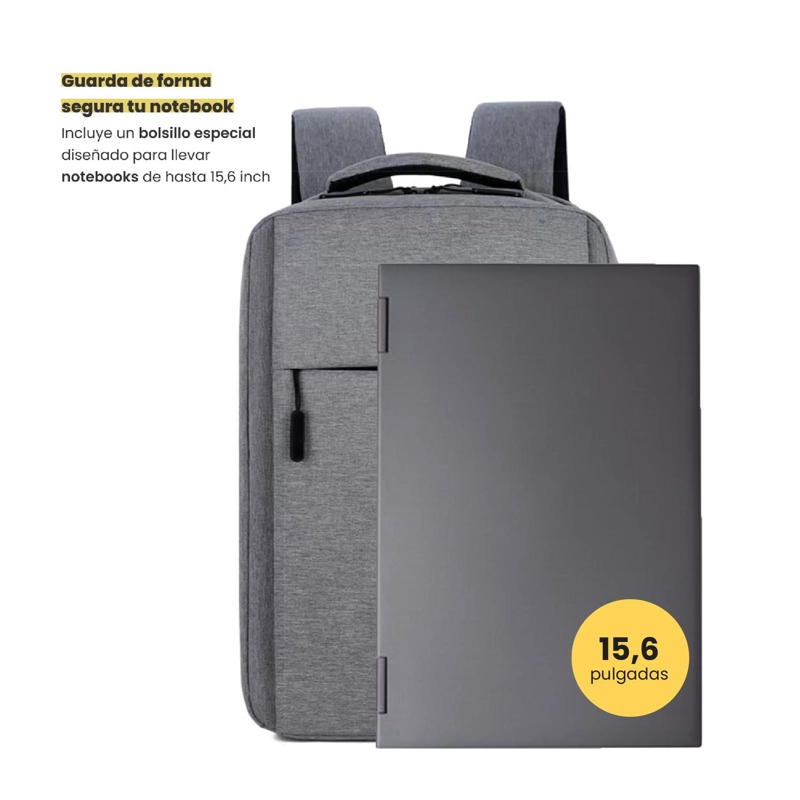 MOCHILA PARA NOTEBOOK CON PUERTO USB 15' GRIS LEVO - 4
