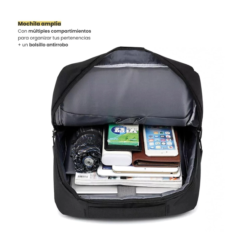MOCHILA PARA NOTEBOOK CON PUERTO USB 15' NEGRO LEVO - 6