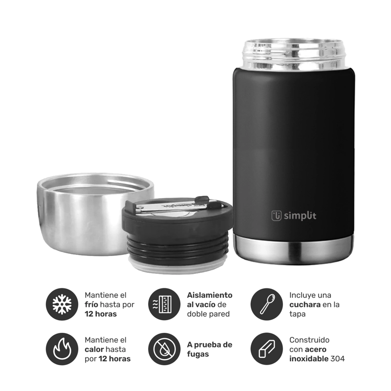 TERMO DE COMIDA INSULADO ACERO INOX 750 ML NEGRO SIMPLIT - 3