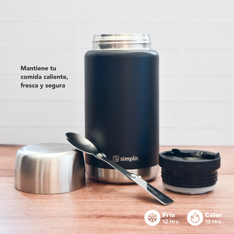TERMO DE COMIDA INSULADO ACERO INOX 750 ML NEGRO SIMPLIT - 4