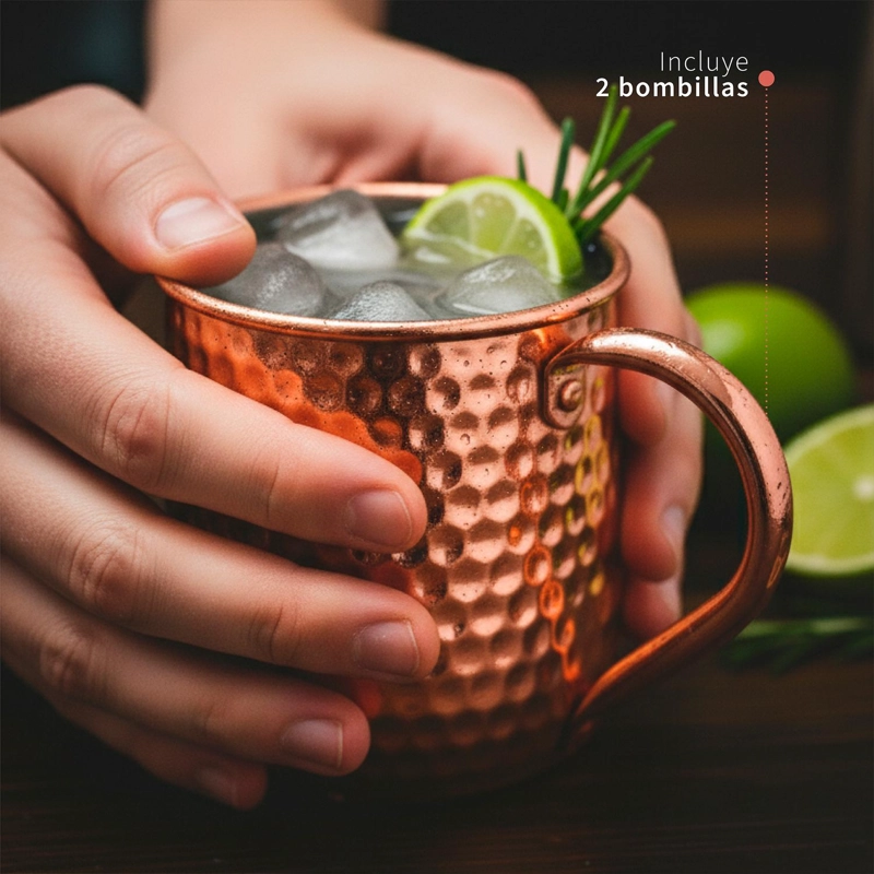 SET 2 VASOS COBRE MOSCOW MULE MOJITO BAR + BOMBILLA SIMPLIT - 6