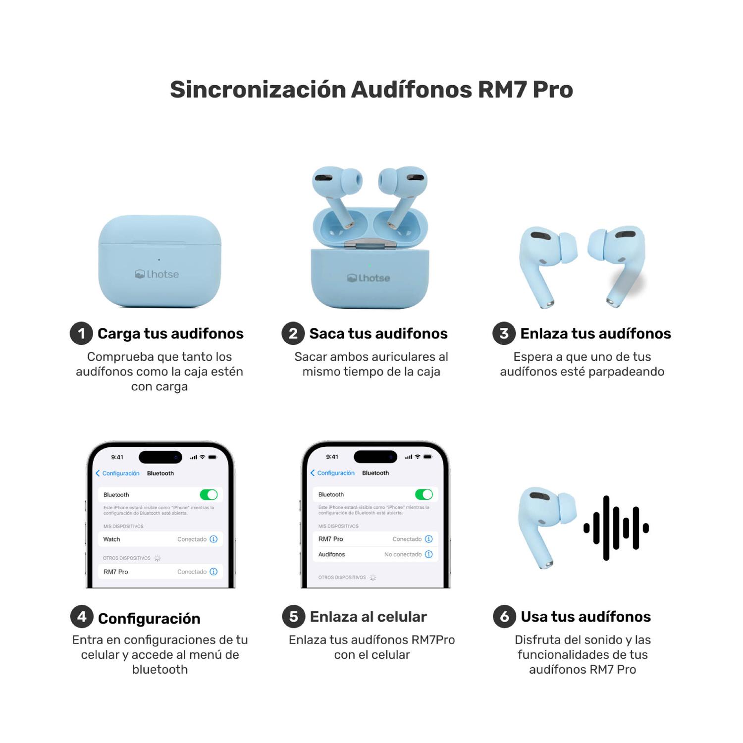AUDÍFONOS LHOTSE RM7 PRO BLUETOOTH CELESTE - 9