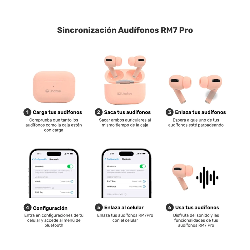 AUDÍFONOS LHOTSE RM7 PRO BLUETOOTH ROSADO - 9
