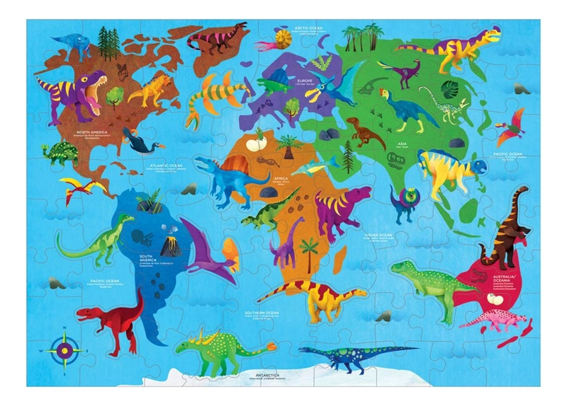 PUZZLE MUDPUPPY MULTICOLOR 80PCS GEOGRAFÍA DINOSAURIOS - 1