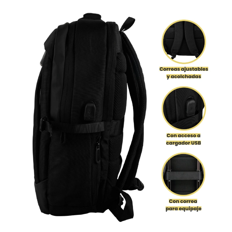 MOCHILA DE VIAJE NOTEBOOK WOLF NEGRO 15,6' LEVO - 3