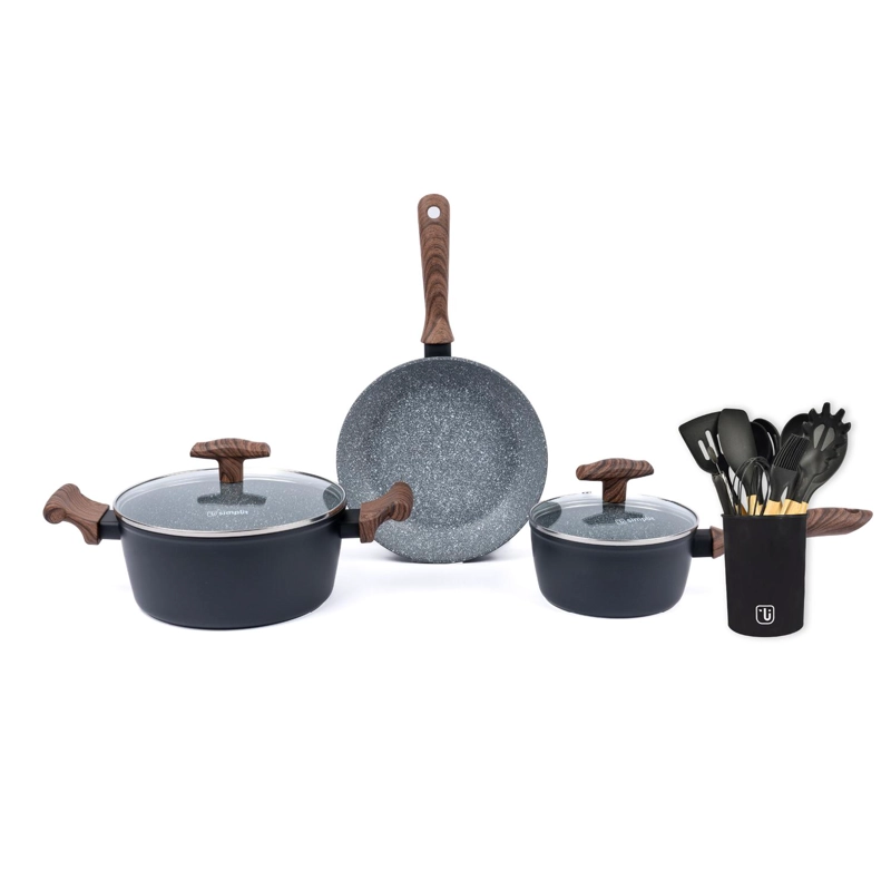 BATERÍA DE COCINA OREGON + SET 12 UTENSILIOS NEGRO SIMPLIT - 1