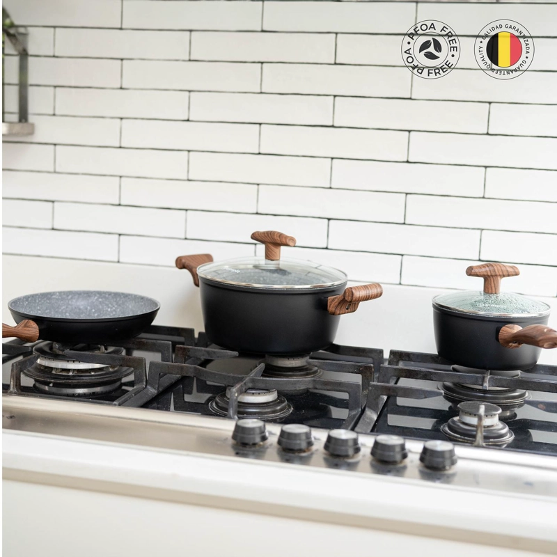 BATERÍA DE COCINA OREGON + SET 12 UTENSILIOS NEGRO SIMPLIT - 2