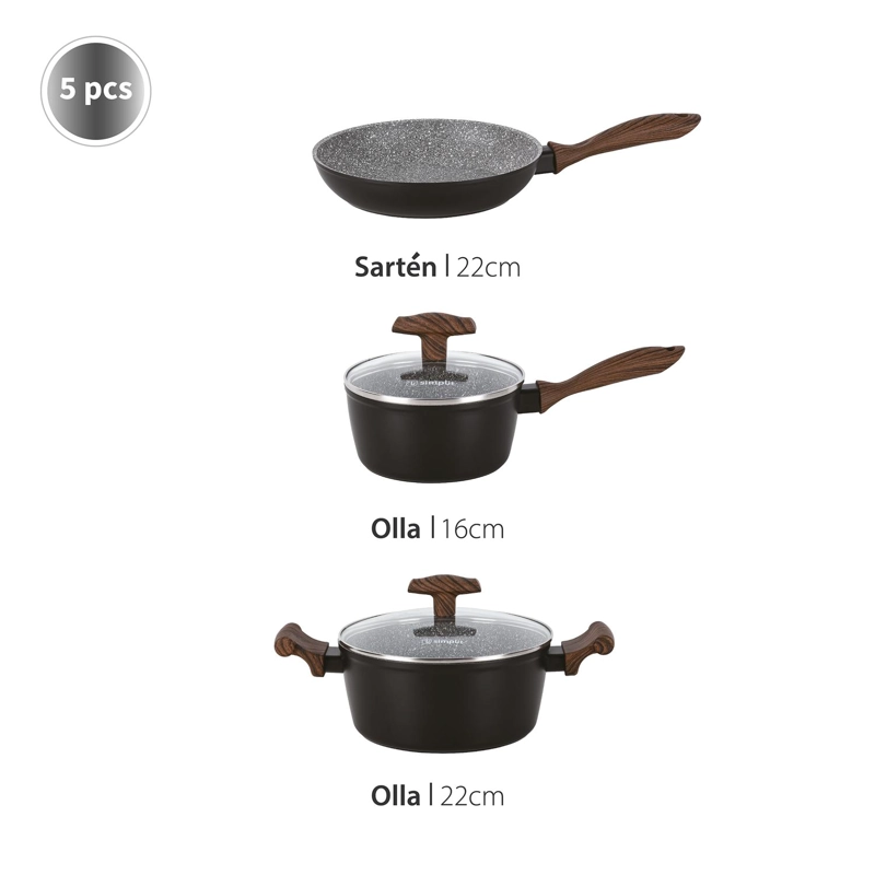 BATERÍA DE COCINA OREGON + SET 12 UTENSILIOS NEGRO SIMPLIT - 3