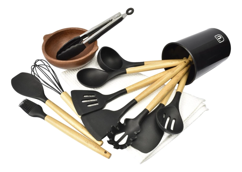 BATERÍA DE COCINA OREGON + SET 12 UTENSILIOS NEGRO SIMPLIT - 7
