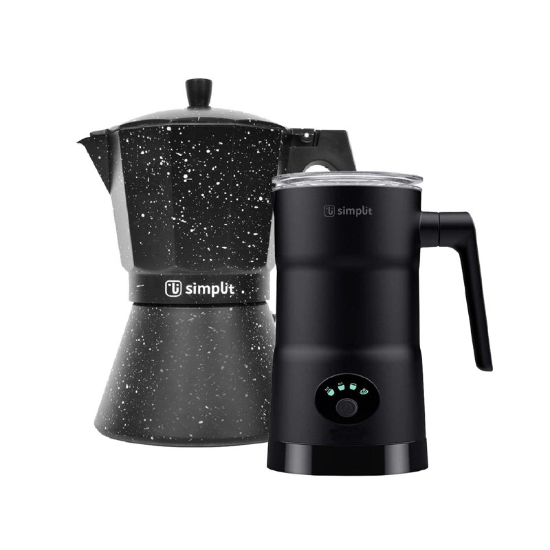 PACK CAFETERA ITALIANA SIMPLIT 12 TZ +ESPUMADOR 4 EN 1 NEGRO - 1