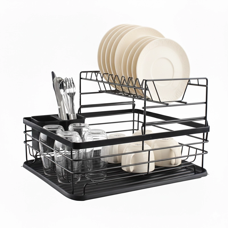 SECAPLATOS ESCURRIDOR 2 NIVELES ACERO INOX NEGRO SIMPLIT - 1